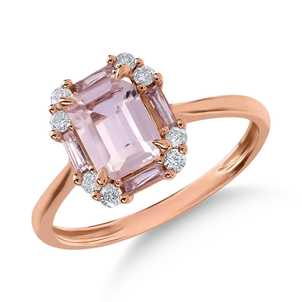 Inel din aur roz cu morganit de 0.89ct si diamante de 0.34ct
