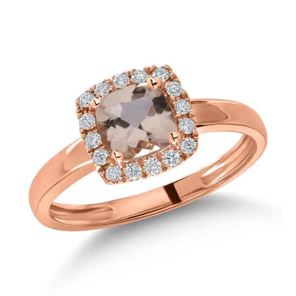 Inel din aur roz cu morganit de 0.8ct si diamante de 0.14ct
