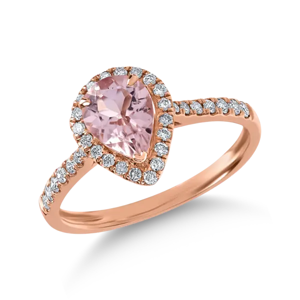 Inel din aur roz cu morganit de 0.9ct si diamante de 0.31ct