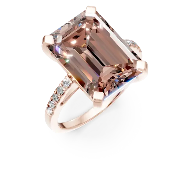 Inel din aur roz cu morganit octogonal de 7.3ct si diamante de 0.2ct