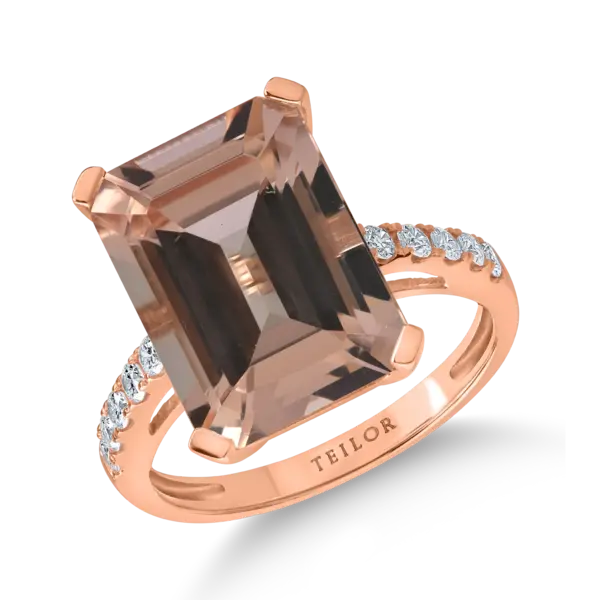 Inel din aur roz cu morganit octogonal de 7ct si diamante de 0.2ct