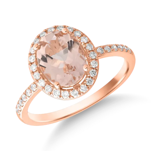 Inel din aur roz cu morganit oval de 1.7ct si diamante de 0.3ct