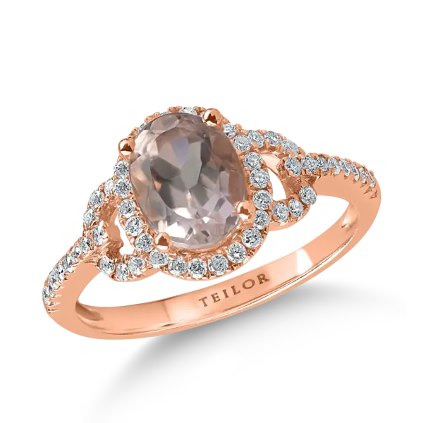 Inel din aur roz cu morganit oval de 1ct si diamane de 0.2ct