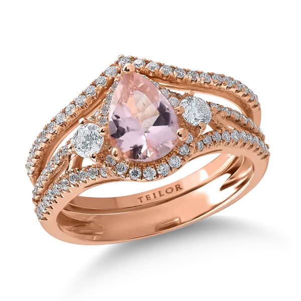 Inel din aur roz cu morganit pear de 0.9ct si diamante de 0.6ct