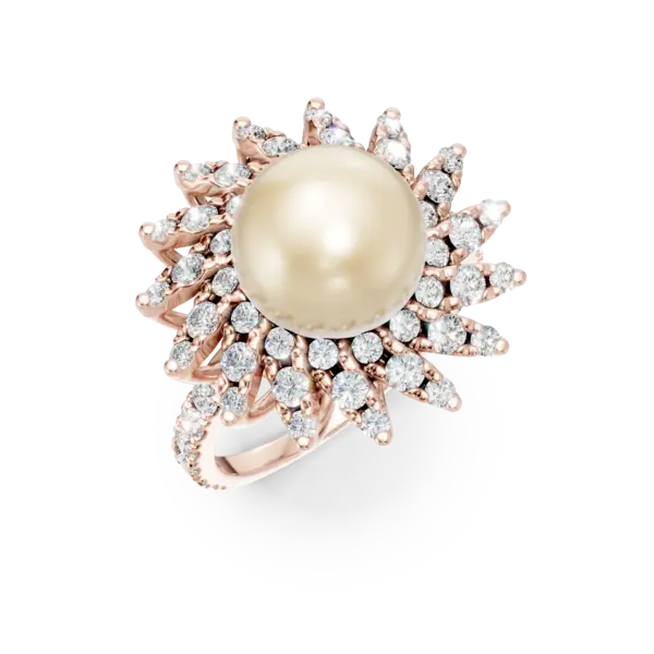 Inel din aur roz cu perla de cultura de 6.2ct si diamante de 0.3ct