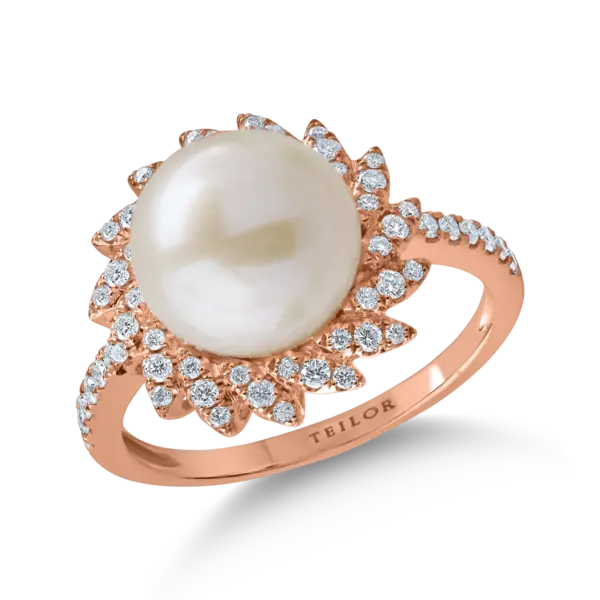 Inel din aur roz cu perla de cultura de 6.3ct si diamante de 0.3ct