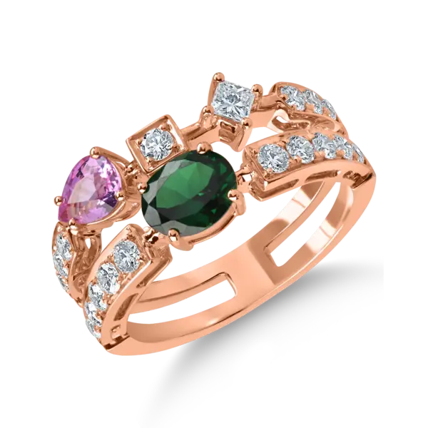 Inel din aur roz cu pietre pretioase si semipretioase de 1.6ct