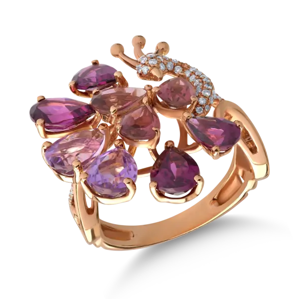Inel din aur roz cu pietre pretioase si semipretioase de 5.78ct