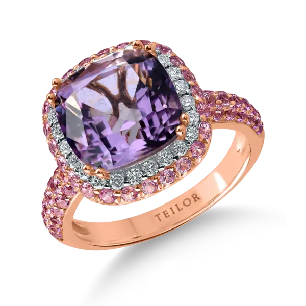 Inel din aur roz cu pietre pretioase si semipretioase de 5.9ct