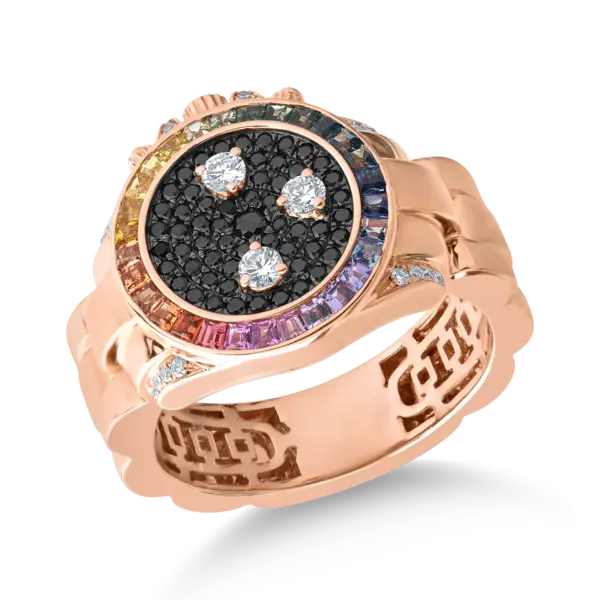 Inel din aur roz cu safire multicolore de 0.71ct si diamante de 0.5ct