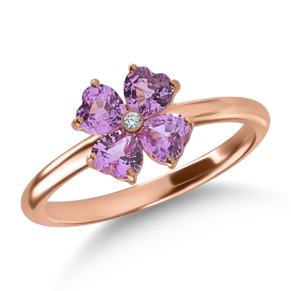 Inel din aur roz cu safire roz de 1.2ct si diamant de 0.01ct
