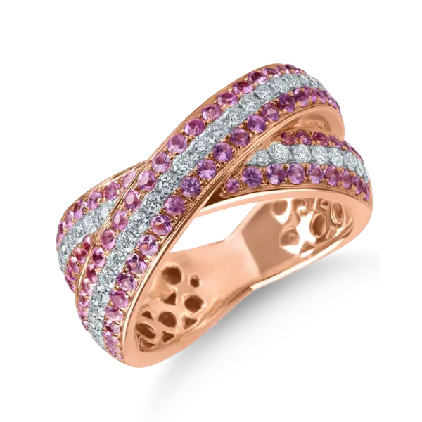 Inel din aur roz cu safire roz de 1ct si diamante de 0.4ct