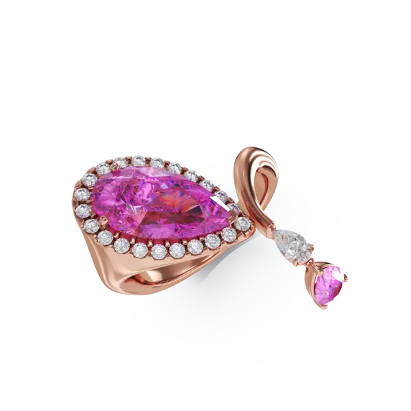 Inel din aur roz cu safire roz pear de 4.33ct si diamante pear si rotunde de 0.47ct
