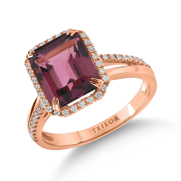 Inel din aur roz cu turmalina roz taietura octogonal de 4.85ct si diamante de 0.23ct
