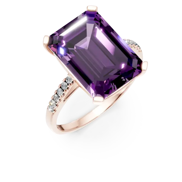 Inel din aur roz cu un ametist octogonal de 7.1ct si diamante de 0.1ct