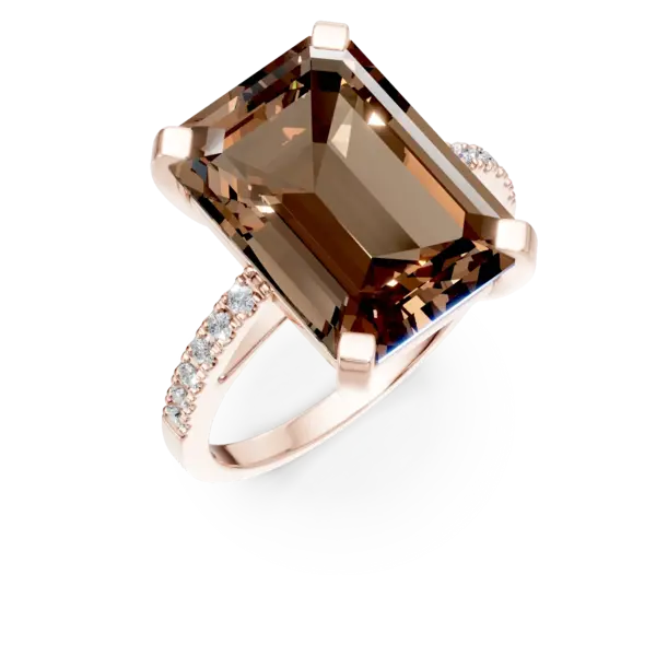 Inel din aur roz cu un cuart fumuriu octogonal de 5.5ct si diamante de 0.1ct