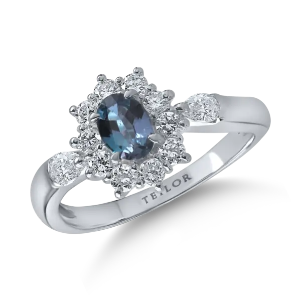 Inel din platina cu alexandrit oval de 0.4ct si diamante de 0.5ct