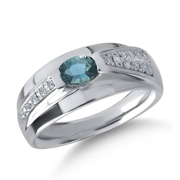 Inel din platina cu alexandrit oval de 0.5ct si diamante de 0.18ct