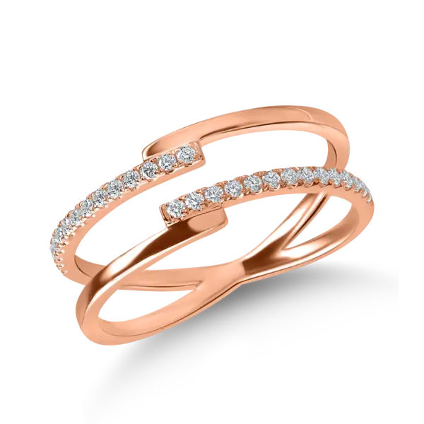Inel dublu din aur roz cu diamante microsetting de 0.1ct