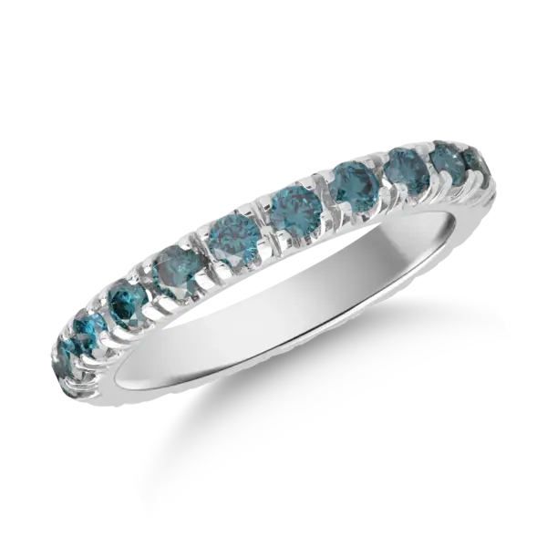 Inel eternity din aur alb cu diamante albastre de 2.1ct
