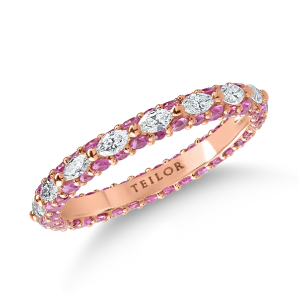 Inel eternity din aur roz cu diamante de 0.6ct si safire roz de 1.3ct