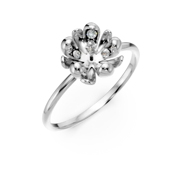 Inel floare de tei din aur alb cu diamante de 0.09ct
