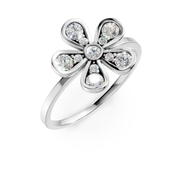 Inel floare din aur alb cu diamante de 0.2ct