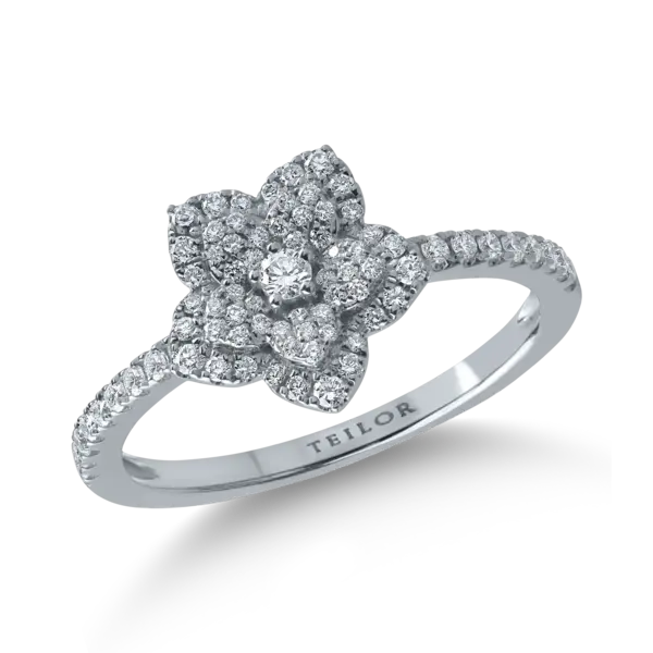 Inel floare din aur alb cu diamante de 0.37ct
