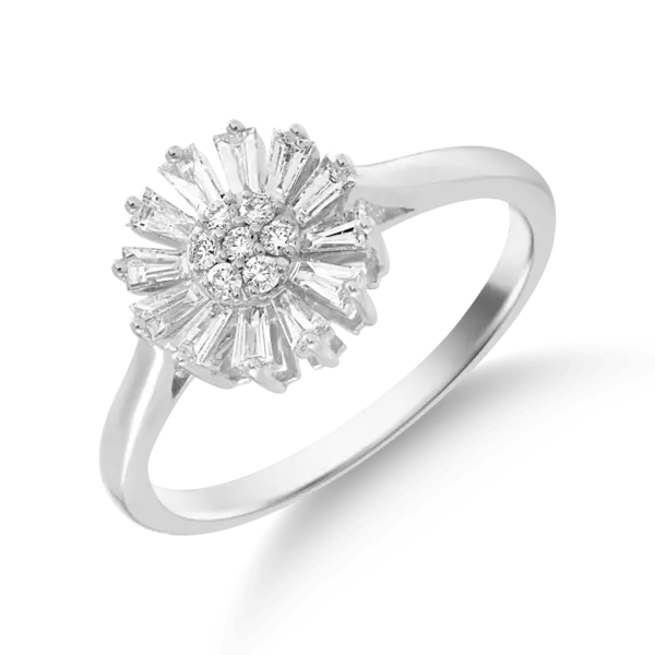 Inel floare din aur alb cu diamante de 0.39ct