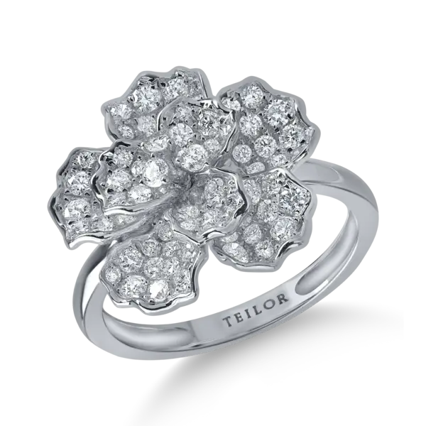 Inel floare din aur alb cu diamante microsetting de 1ct