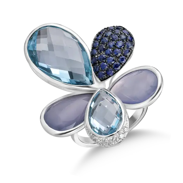 Inel floare din aur alb cu pietre pretioase si semipretioase de 24.2ct