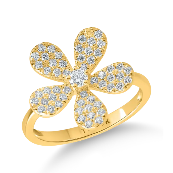 Inel floare din aur galben cu diamante de 0.5ct