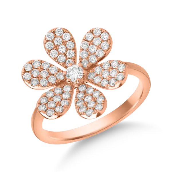 Inel floare din aur roz cu diamante de 0.66ct