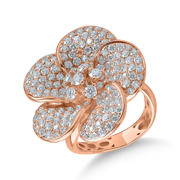 Inel floare din aur roz cu diamante de 3.13ct