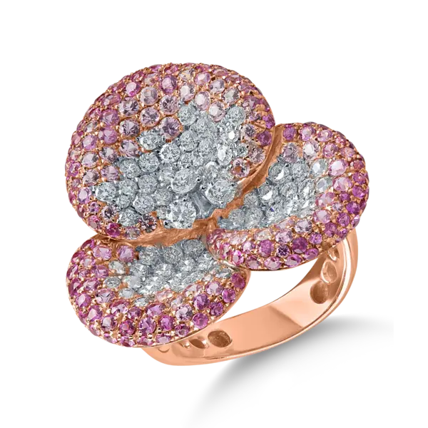Inel floare din aur roz cu diamante si safire roz de 4.23ct