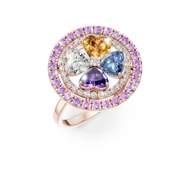 Inel floare din aur roz cu pietre pretioase si semipretioase de 2.8ct