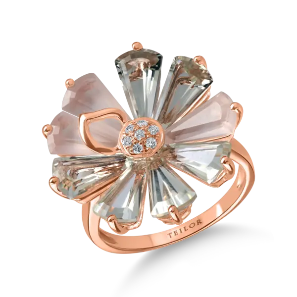 Inel floare din aur roz cu pietre pretioase si semipretioase de 6.5ct