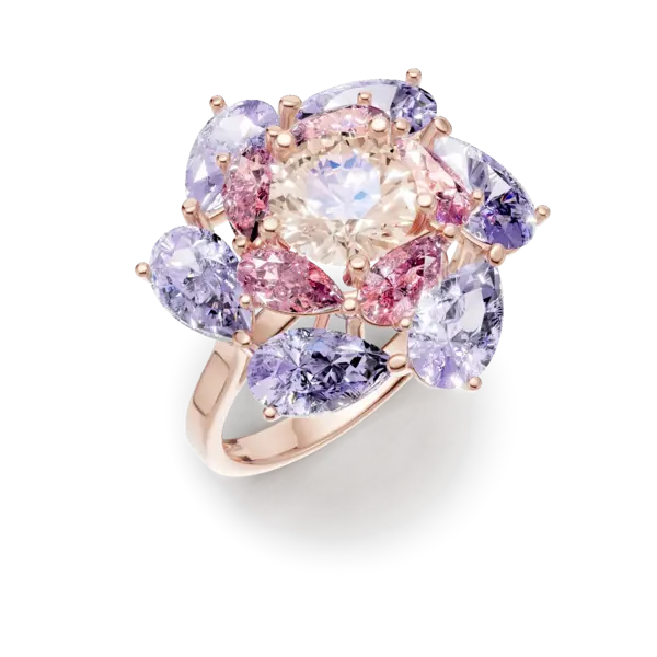 Inel floare din aur roz cu pietre semipretioase de 6.07ct