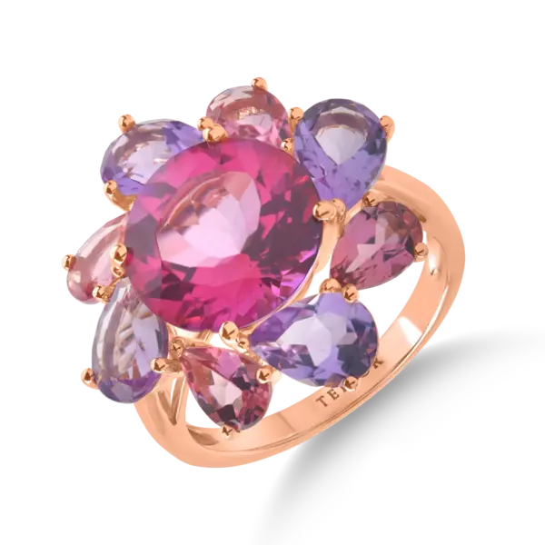 Inel floare din aur roz cu pietre semipretioase de 7.8ct
