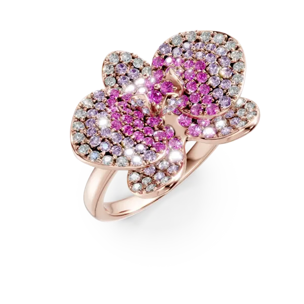 Inel floare din aur roz cu safire roz de 1.29ct si diamante de 0.36ct