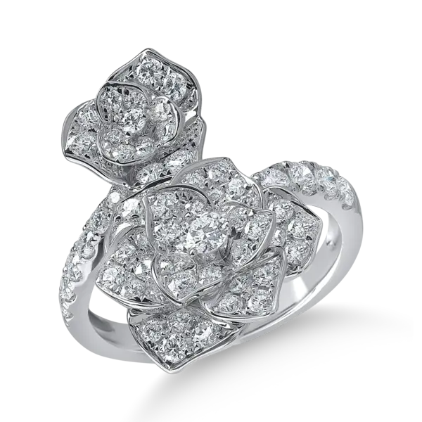 Inel floral din aur alb cu diamante de 1.2ct