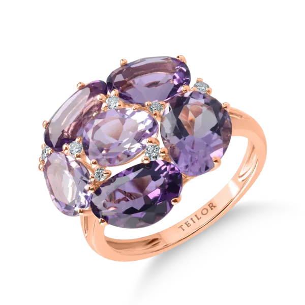 Inel floral din aur roz cu ametiste si diamante de 6.31ct