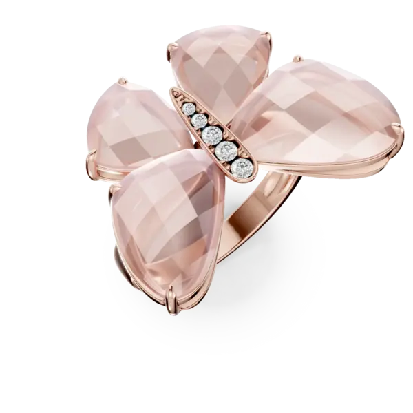 Inel fluture din aur roz cu cuartz trandafiriu de 13.4ct si diamante de 0.07ct