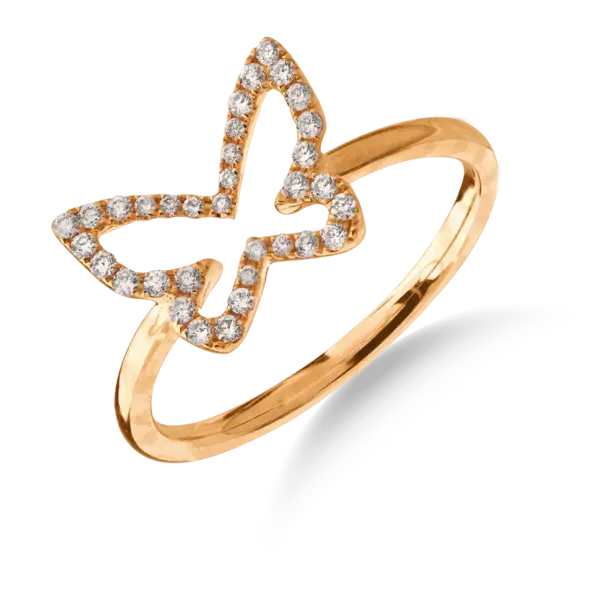 Inel fluture din aur roz cu diamante de 0.146ct