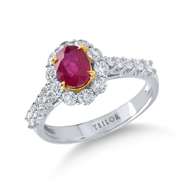 Inel geometric cu un rubin oval si diamante de 1.8ct