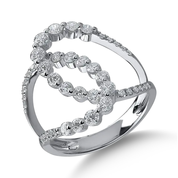 Inel geometric din aur alb cu diamante de 0.98ct