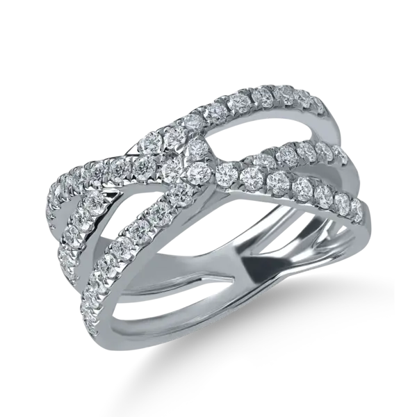 Inel geometric din aur alb cu diamante microsetting de 0.7ct