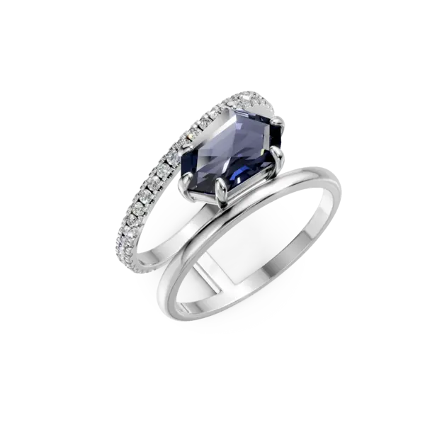 Inel geometric din aur alb cu topaz london blue de 2.1ct si diamante de 0.3ct