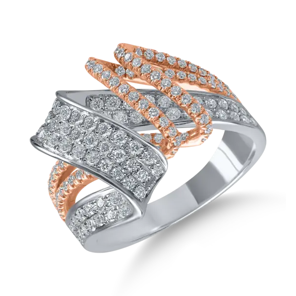 Inel geometric din aur alb-roz cu diamante de 1.3ct