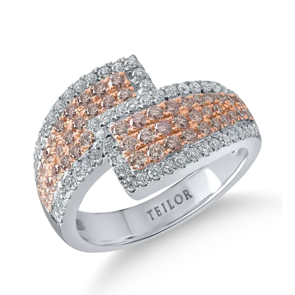 Inel geometric din aur alb-roz cu diamante roz de 0.7ct si diamante incolore de 0.4ct